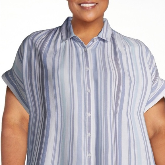 Time and Tru Tops - Time and Tru Blue and White Striped Button Down Shirt